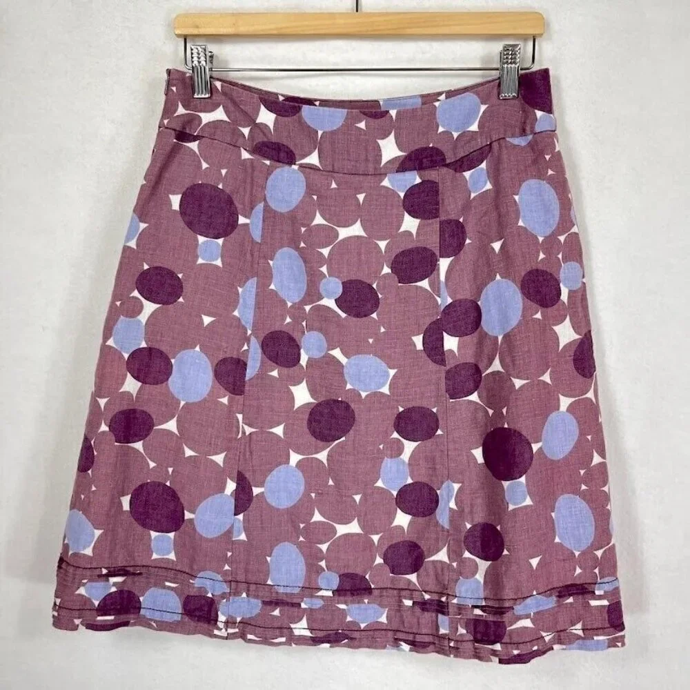 Boden 100% Linen Lightweight Skirt Polka Dot Whimsy Summer Boho Cottage Twee 6
